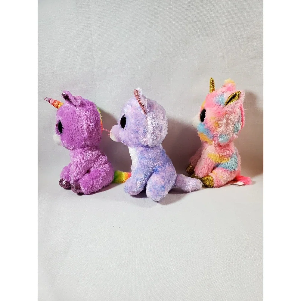 Lot Of 3 ● ty Silk Beanie Boos Plush ● Unicorns & Cat Big‎ Eye Stuffed Animals